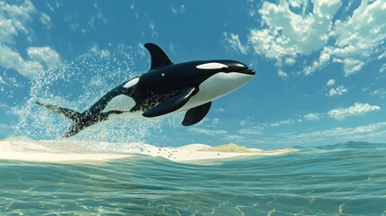 Obraz premium Orca Leaping: A Majestic Moment of Oceanic Grace
