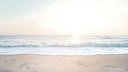 Obraz premium Serene Sunrise on a Sandy Beach Tranquil Ocean Waves at Dawn