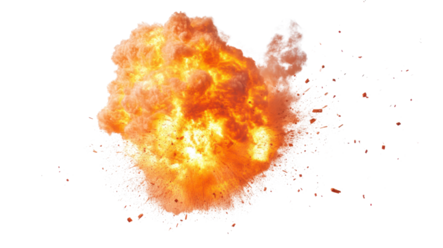 Orange explosion and smoke, transparent background
