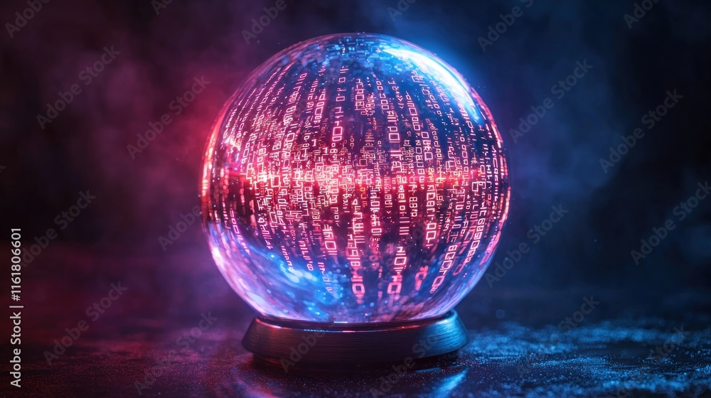 Aufkleber a glowing digital crystal ball with binary code swirling inside, symbolizing the future of digital t