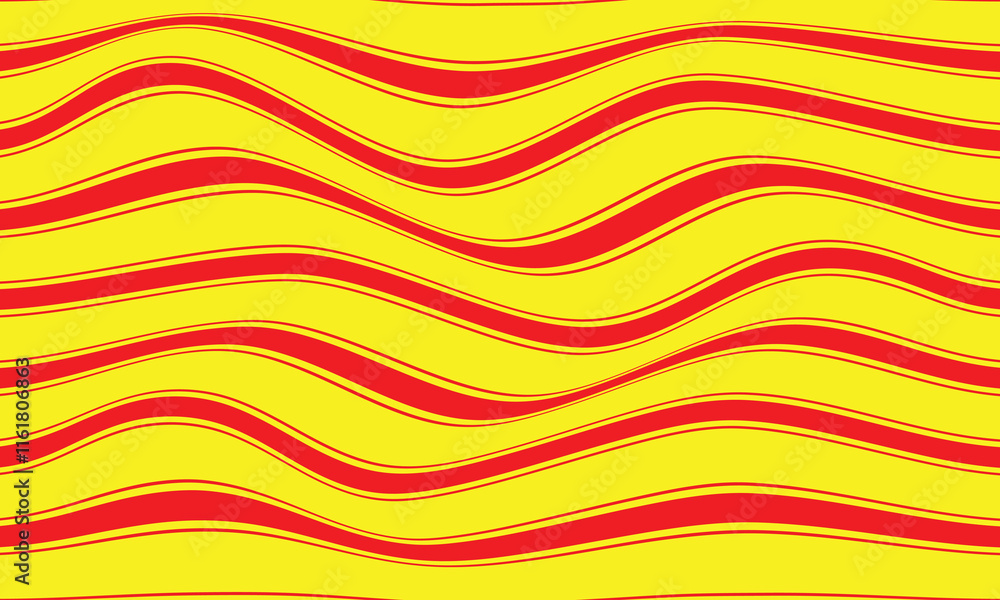 Poster abstract simple red thin and bold wave line pattern on yellow can be used background.