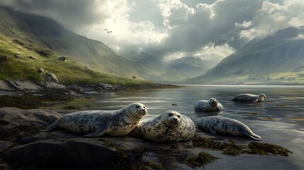 Serene Seals in Scottish Highlands: A Breathtaking Panorama