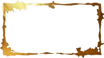 Gold foil splatter abstract frame design element isolated on transparent background