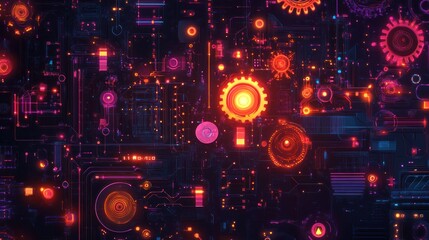 Obraz premium Neon Circuitry: A Futuristic Technological Abstract