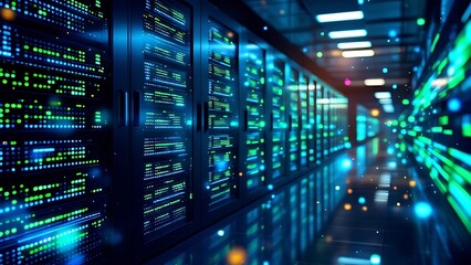 Data center room showing server racks and supercomputer equipment. concept of modern technology