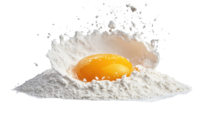 Cracked egg in flour, transparent background