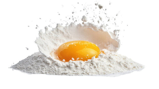 Cracked egg in flour, transparent background
