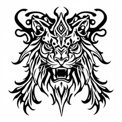 Fototapeta premium Fierce Tribal Tiger Head Black and White Tattoo Design Wild Animal Art