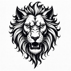 Fototapeta premium Majestic Lion Head Black and White Wildlife Art Tattoo Design Animal Portrait