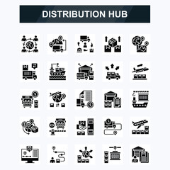 Distribution Hub Icon Collection Glyph Style