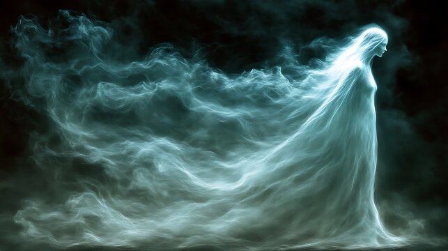 Ethereal Woman In Flowing Ghostly Robe