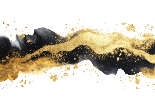 Abstract black and gold watercolor background with splashes, waves. - Powered by Adobe