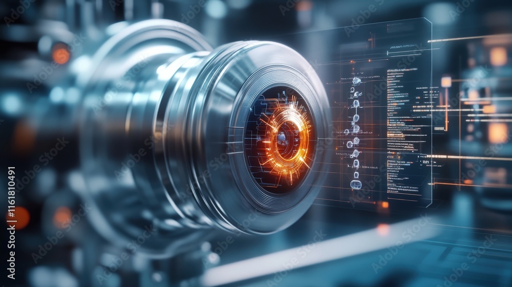 Aufkleber Futuristic Camera Lens with Digital Technology, Data Visualization, and Technical Elements for Advanced Photography and Imagery Creation in High-Tech Environments