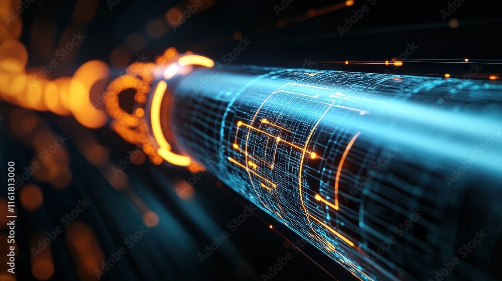 Leinwandbilder futuristic digital pipeline with bright orange and blue light effects creating a dynamic sense of mo