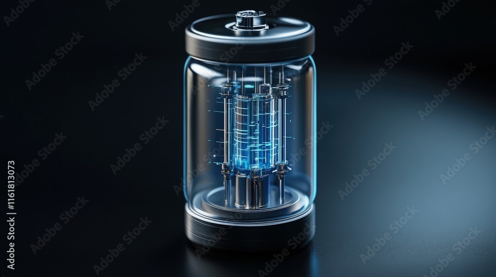 Aufkleber Futuristic Transparent Battery with Glowing Energy Source for Advanced Technology Applications in Automotive, Electronics, and Renewable Energy Industries