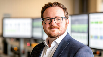 Business professional analyzing data trends in modern office environment close-up view