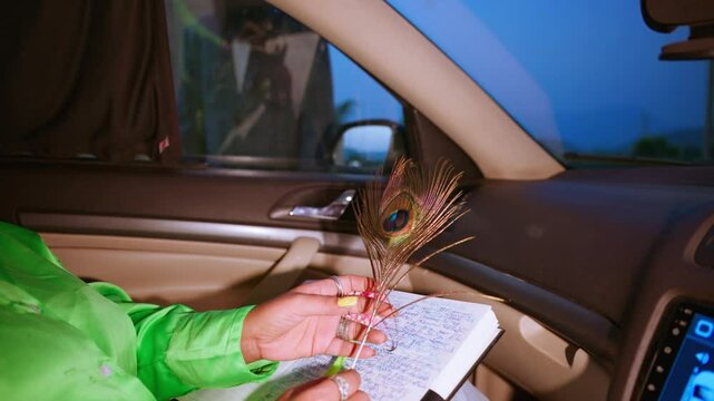 Girl seated in vehicle remembering about the past love