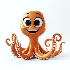 Adorable 3D Render of a Happy Orange Octopus