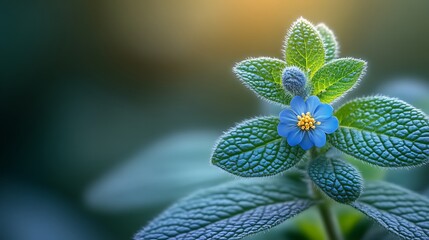 Single Blue Flower Blooms Among Lush Green Leaves