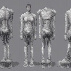 Fototapeta premium Pixel art mannequin poses showcasing diverse styles.