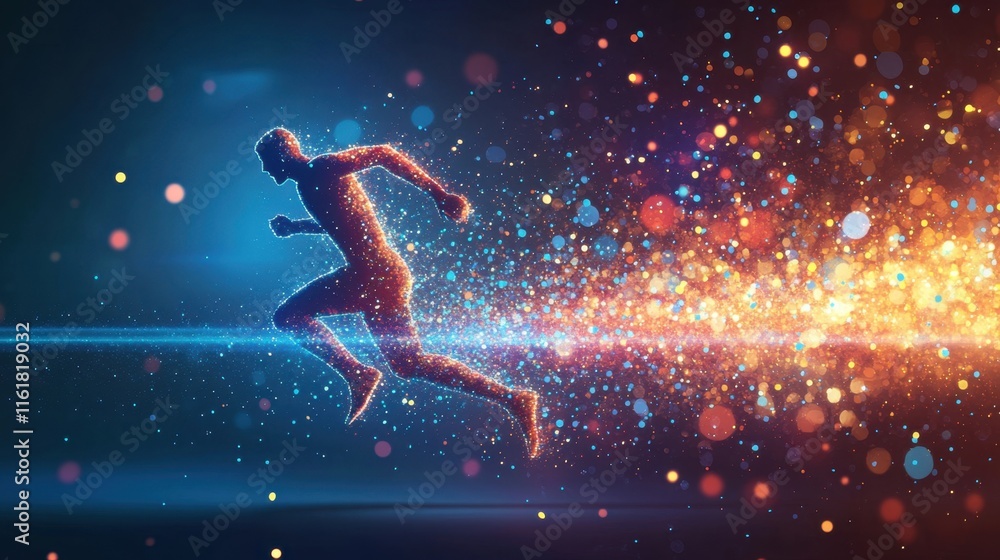 Aufkleber dynamic runner in motion with colorful particles and light effects