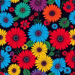 Fototapeta premium Vibrant Rainbow Gerbera Daisies Floral Pattern Colorful Flower Background