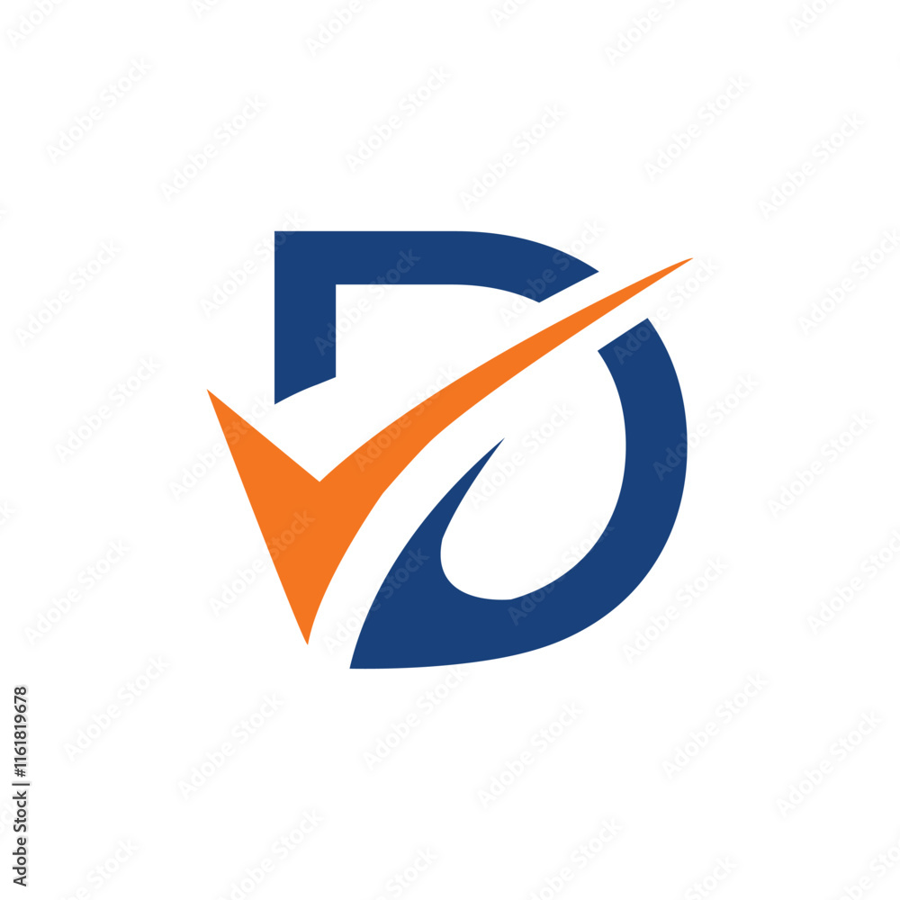 Poster the image shows a flat monogram logo design of an initial letter d in blue color with an orange chec