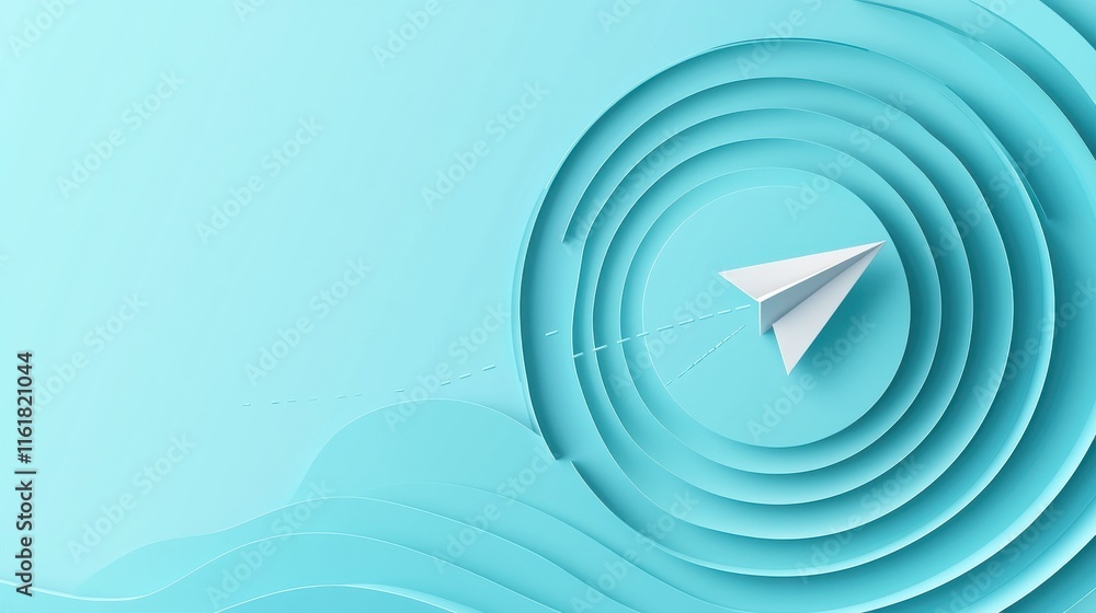 Aufkleber dynamic artistic paper airplane in motion aiming for a distant amidst serene waves - a journey of go