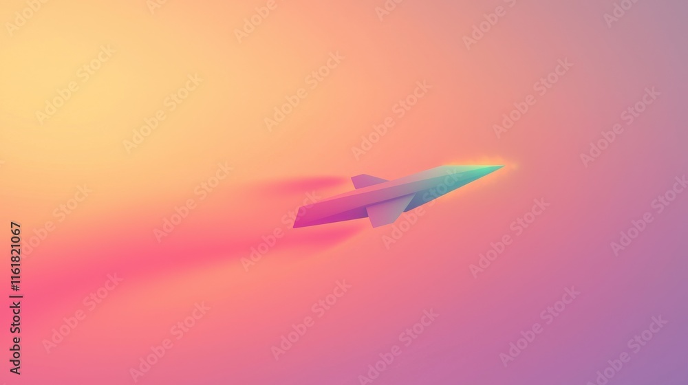 Aufkleber artistic paper airplane soaring towards a goal in a soft gradient sky abstract digital art tranquil 