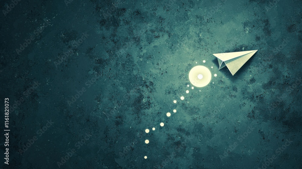 Poster soaring to success a paper airplane's journey towards its goal illuminated by a glowing path abstrac