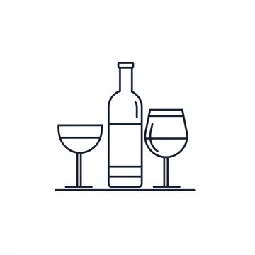 recommend clip art: Wine bottle and two glasses line art.