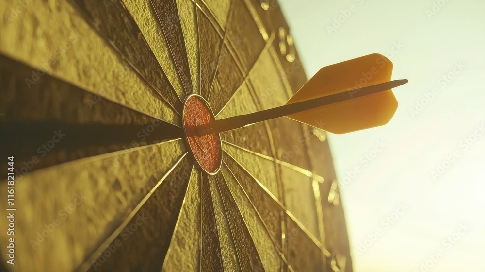 Poster precision goal achievement dartboard with aligned arrow in studio light focused environment ultimate