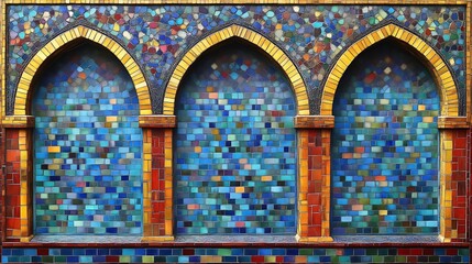 Colorful Mosaic Tile Wall With Three Arches