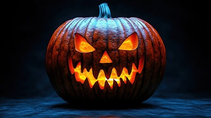 Fototapeta premium [Halloween Jack O Lantern Decor] Halloween Classic Jack-O'-Lantern Candlelit Pumpkin Decoration