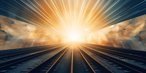 Perspective of Endless Railroad Tracks Under a Vibrant and Clear Sky
