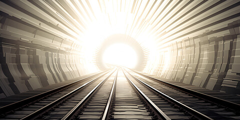 Timeless Beauty of Railroad Tracks Set Against a Breathtaking Bright Sky