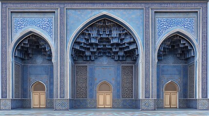 Obraz premium Ornate Blue Mosque Facade With Three Archways