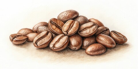 Obraz premium Simple pencil drawing of coffee beans on isolated light background, coffee beans, drawing, pencil