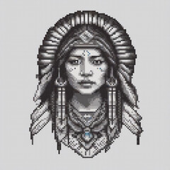 Obraz premium Egyptian womans cross stitch pattern in pixel art style.