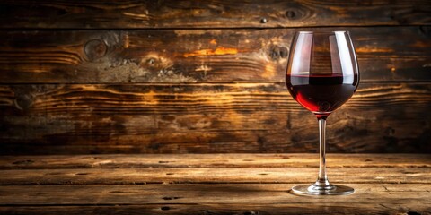Elegant goblet glass filled with rich full-bodied red wine on a rustic wooden table , fine dining, beverage,  fine dining