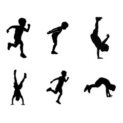 Vector Silhouette  of  Boys Dynamic Pose