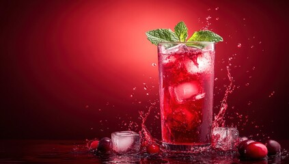 Refreshing Cranberry Cocktail with Ice and Mint