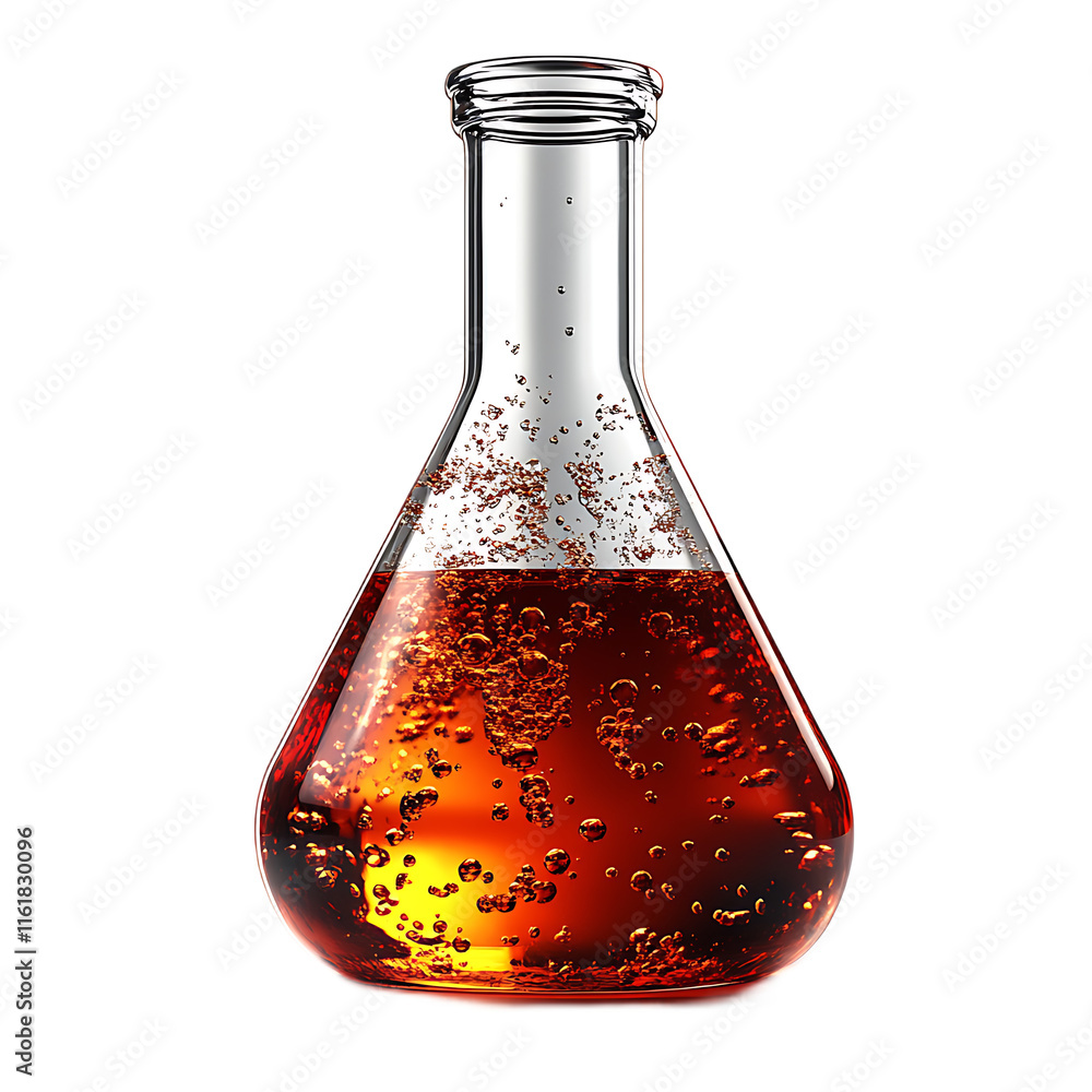 Poster erlenmeyer flask with bubbling liquid: a conical erlenmeyer flask, a staple in chemistry labs, showc