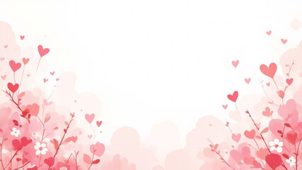Illustration of a hand-drawn love cute background with pink flowers and delicate romantic touches.