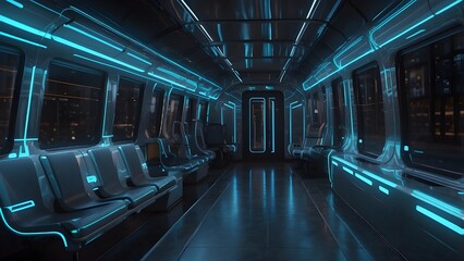 Obraz premium Futuristic Electric Train with Glowing Lines Representing Big Data and Advanced Technology. 