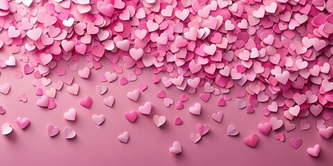 Fototapeta premium Pink Paper Hearts Confetti Overlay, Party, Love, Party,Love, Fancy Papers