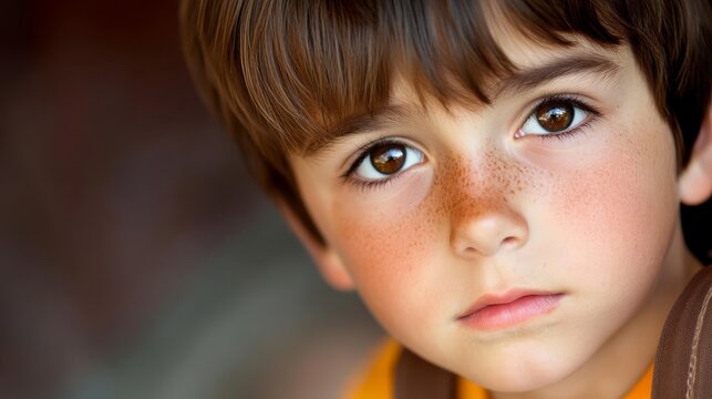 Concentrated European Schoolboy Holding Straps with Blurred Background and Copy Space - Powered by Adobe