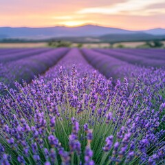 Fototapeta premium Beautiful Lavender Fields at Sunset