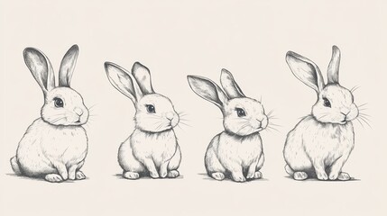 Fototapeta premium Cute Illustrations of Four Different Rabbit Characters in a Row