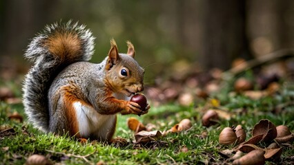 Obraz premium squirrel eating nut